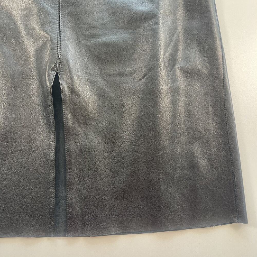 bebe Soft Leather Fittted Skirt Front Slit Size 8 Black Y2K Back Zip Flat Front - Picture 6 of 10